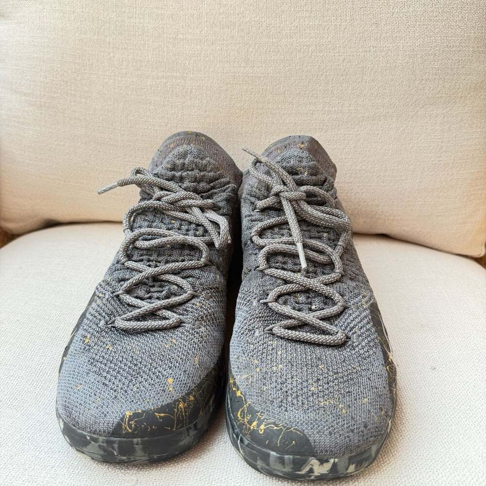 Nike KD Basketball Shoes Gray Black Gold Splatter Flyknit Men’s Sneakers